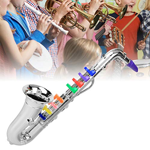 AYNEFY Saxophone Jouet pour Enfants, Plastique 8 Notes Saxophone à Code Couleur Instruments de Musique Jouet éducatif Précoce Cadeau pour Bébé Enfants Garçons Filles(Argent)