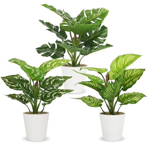 HNCSDD 11.8 Inch 3 Pcs Small Fake Plants Artificial Potted Plant Indoor Faux Tropical Plant for Home...