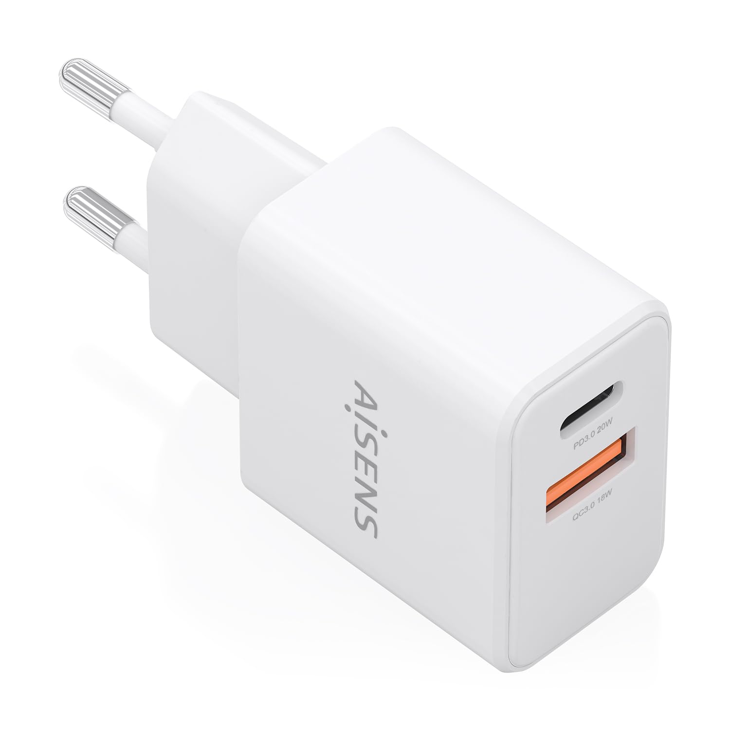 Cargador de Pared GaN Aisens A110-1025/ 1xUSB Tipo-C/ 1xUSB/ 20W/ Blanco