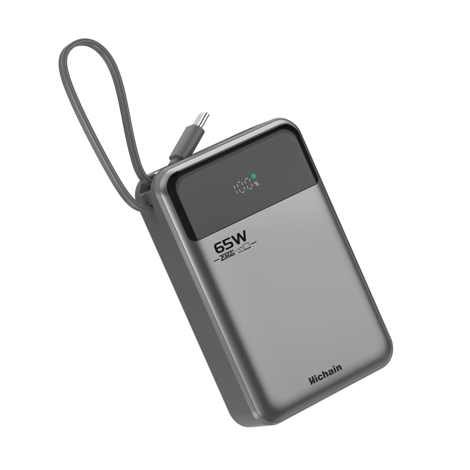 Hichain Power Bank 65W Ricarica Rapida 20000mAh Caricabatterie Portatile Display Digitale Cavi integrati USB C in&out Compatibile con iPhone serie17/16/15/14/13, Vision Pro, Samsung, MacBook, ipad