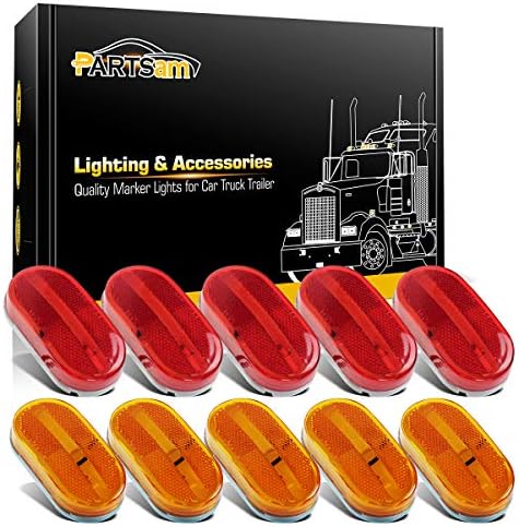 Partsam 10Pcs 4 Inch Trailer RV Rectangular Led Side Marker Clearance Lights 6 Diodes w/Reflex Lens [DOT Certified] Sealed 2x4 Reflective Led Marker Lights Surface Mount for Truck Lorry Van Camper 12V