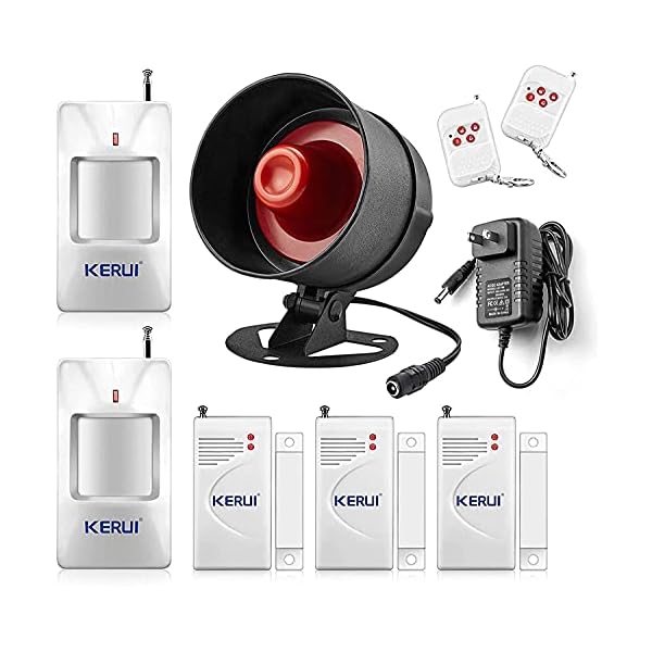 KERUI Standalone Home Office Shop Security Alarm System Kit,Wireless Loud Indoor/Outdoor Weatherproof Siren Horn with Remote Control and Door Contact Sensor,Motion Sensor,Up to 115db,NO WiFi/GSM/APP