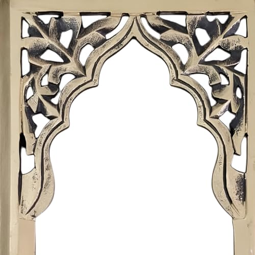 Image of Antique Black Hand Carved Wooden Jharokha Wall Mirror Frame for Home & Bedroom Decor - Traditional Arch Design (12x9 Inch) (Golden)