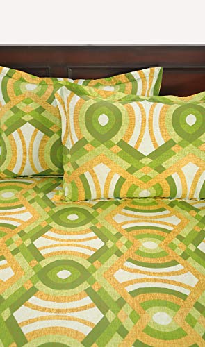 Image of Swayam Pure Cotton King Fitted Bedsheet with 2 Pillow Covers | 160 TC Soft Breathable Bed Sheet | Geometric Printed | Size 72 x 78 x 10 inch | Comfortable & Durable for Bedroom - Green