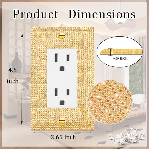 Image of 2 Pcs Golden Rhinestones Double Hole Outlet Light Switch Plate Decorative Outlet Covers Light Switch Cover Rhinestones Outlet Covers Wall Plate