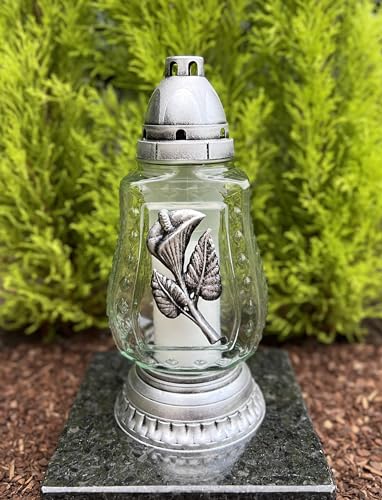Farol para tumba con un diseño de flores para tumbas (27,5 H, incluye 1 vela)