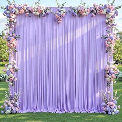 Image of 10x10 Lavender Backdrop Curtain for Parties Weddings, Wrinkle-Free Polyester Fabric Indoor and Outdoor Decoration Light Purple Backdrops Drapes for Baby Showers Birthday