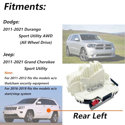 Image of Door Lock Actuator Compatible with 2011-2021 Durango Grand Cherokee WK2 Rear Left Driver Side