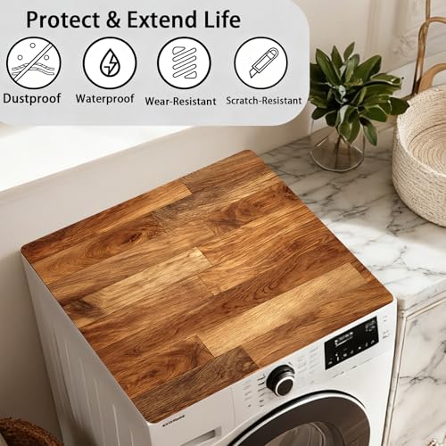 Image of Washer Dryer Top Cover Mat, Non-Slip Laundry Room Decor, Laundry Room Kitchen Appliance Decor Protector Universal 23.6 inchx19.7 inch (Wood Grain 2)