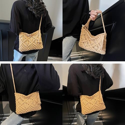 Image of Boho Purses for Women Crossbody Bags, Hand Woven Cotton Rope Beach Tote Bag,Summer Beach Bags for Women Boho Purse with Tassel