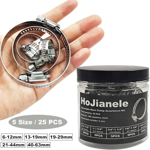 Hojianele 25 Pcs Hose Clamps Stainless Steel,1/4 Inch -2.5 Inch (6-63Mm) Adjustable Worm Gear Pipe Hose Clamps thumb #1