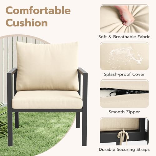 Image of 5 Pieces Metal Patio Furniture Set Deck Outdoor Furniture 7-Seat Patio Conversation Sets All-Weather Rust-Proof Sectional Sofa Set with Removable Cushion for Deck, Balcony, Yard, Poolside