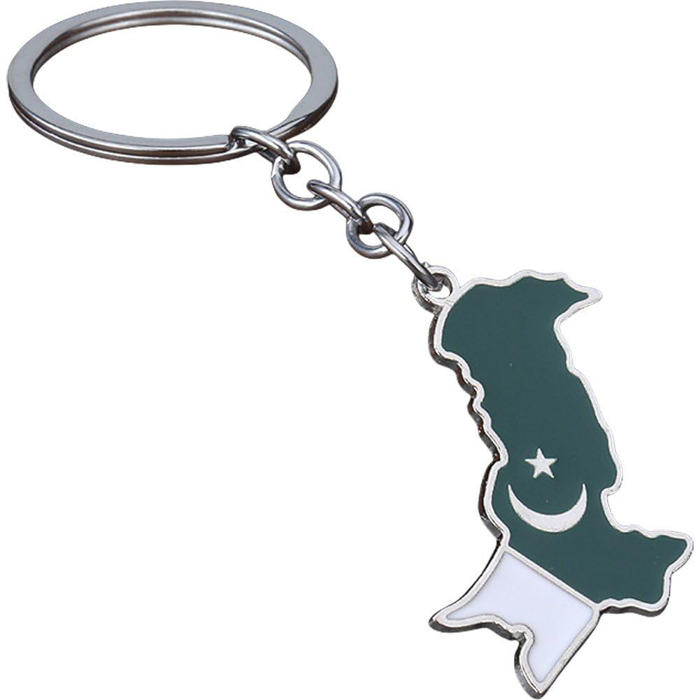 Pakistan National Flag Keychain - Stainless Steel With Glass Inlay, Patriotic Gift Keyring (2.3 Inches)