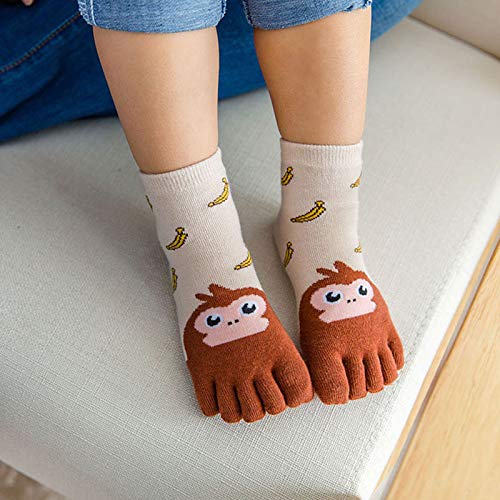 1 Pair Toddler Kids Five Finger Toe Socks Unisex Baby Cartoon Animal Ribbed Knit Non-Slip Socks 3-12 Years4