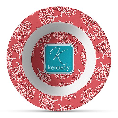 Personalized Coral & Teal Plastic Bowl - Microwave Safe - Composite Polymer