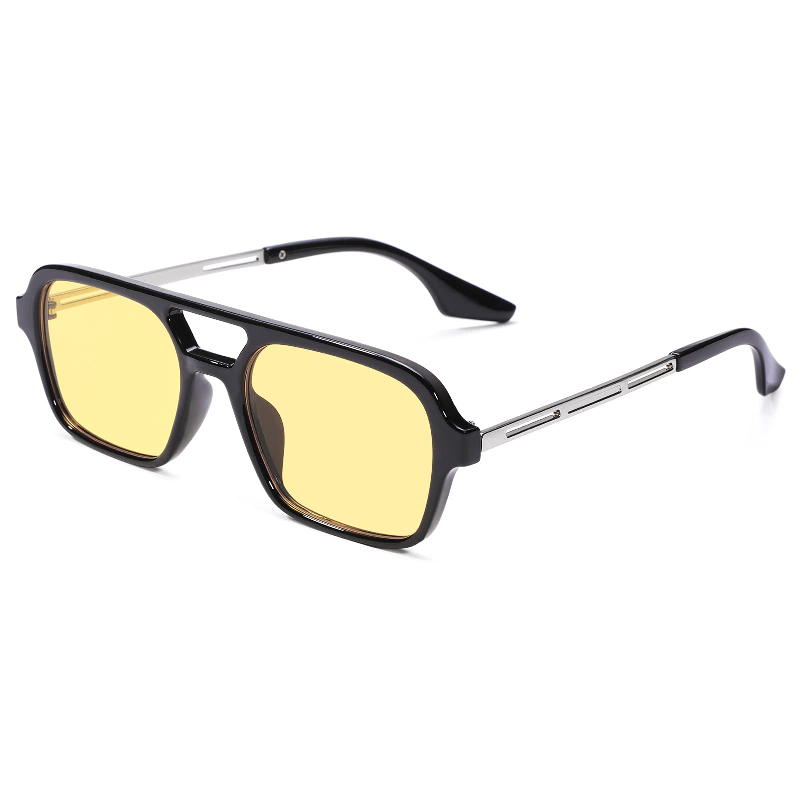 NULOOQ Retro 70s Flat Aviator Sunglasses for Women Men, Vintage Square Small Frame Shades Driving UV400 Protection