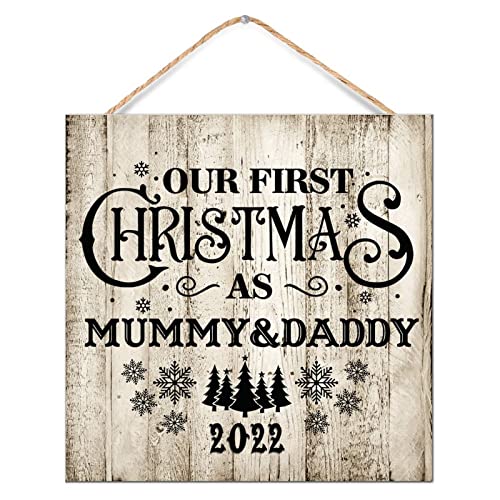 Panneau Noël bois Mummy & Daddy 2022 plaque décorative de table 30cm