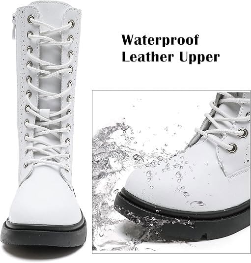 kkdom Boys Girls Waterproof Lace Up Side Zipper Mid Calf Combat Riding Boots4