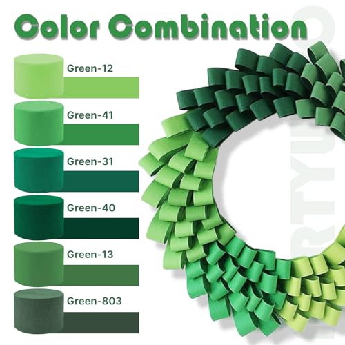 Image of PartyWoo Green Crepe Paper Streamers 8 Rolls 656 ft Pack of Hunter Emerald Forest Green Crepe Paper for Graduation Christmas Jungle Birthday Party Decorations (1.8 Inch x 82 Ft /Roll), Green-40