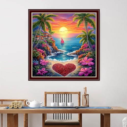 Image of Dimensean Stamped Cross Stitch Kits Full Range of Embroidery Patterns Starter Kits for Beginners Adult DIY Cross Stitches Needlepoint Kits 11CT-Seaside Love 18x18 inch