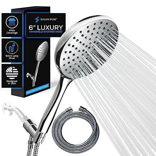 Sparkpod High Pressure Handheld Shower Head With Hose - Huge 6-Inch Rainfall Shower Head, Extra Long 6Ft. Hose & Adjustable Bracket- Luxury Showerheads- 1-Min Installation (Luxury Polished Chrome) #TOP7
