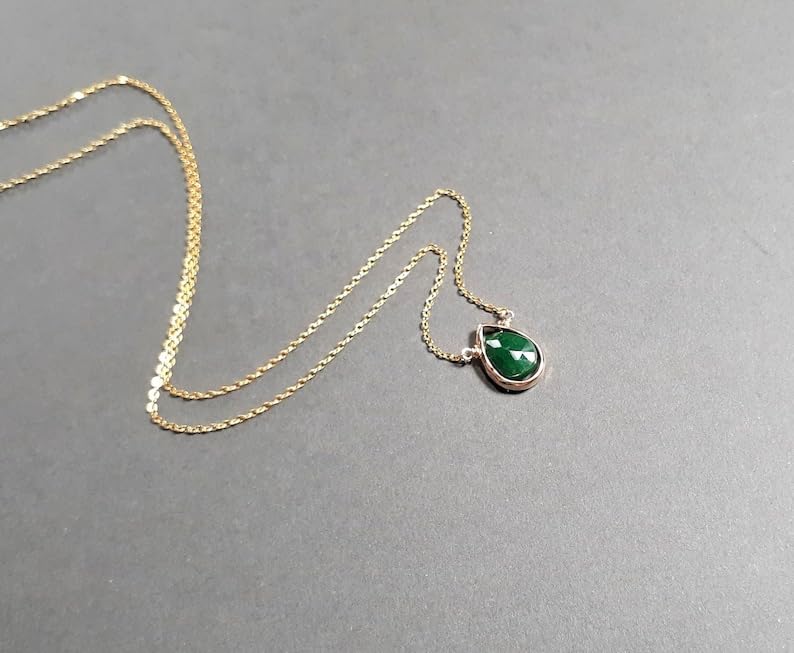 Pendentif émeraude naturelle de haute qualité et collier argent véritable - 2