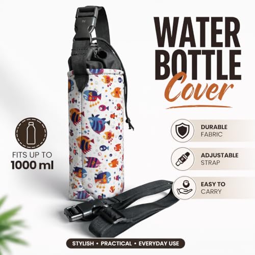 Image of 1 Litter Neoprene Water Bottle Carrier Bag with Adjustable Shoulder Strap,Insulated Water Bottle Cover for Stainless Steel /Glass /Plastic Bottles (Colorful Fish)