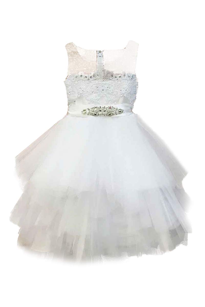 Petite Adele C306 White Multiple Tiered Skirt w/Beaded Satin Top