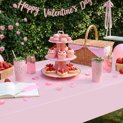 Image of Smiry Disposable Table Cloth - 15 Pack, 54 x 108 Inch Waterproof Rectangle Tablecloths for Parties, Decorative Plastic Table Cover, Leakproof & Sturdy, Pink