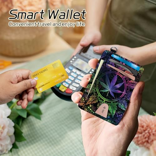 Image of Small Travel Wallets, Color Weeds Slim Minimalist Front Pocket Wallet with Wristlet, RFID Blocking PU Leather Credit Card Holder with ID Window Change Purse for Men Women