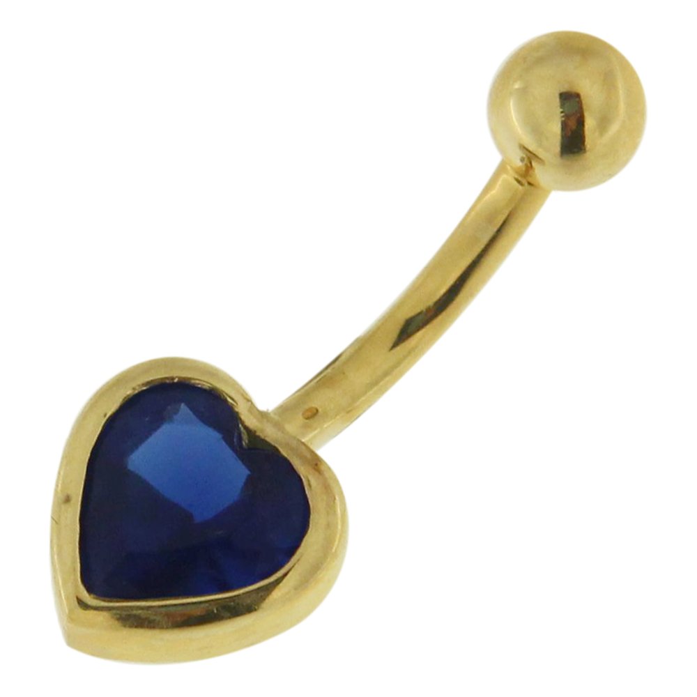 Monster Piercing Piercing de Ombligo de Oro Amarillo Macizo de 14 Quilates, 6 mm de diámetro, Piedra de Zafiro Azul, Calibre 14