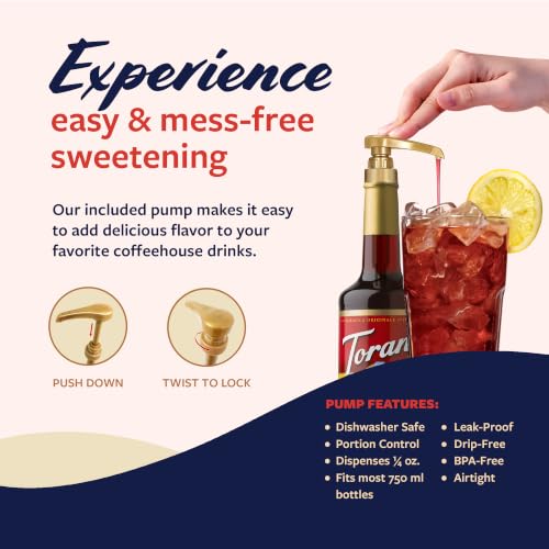 Image of Torani Red Raspberry Syrup for Drinks, Flavoring for Iced Tea, Sodas, Cocktails, and Milk Shakes, Glass Bottle with Pump Included, 25.4 Fl Oz