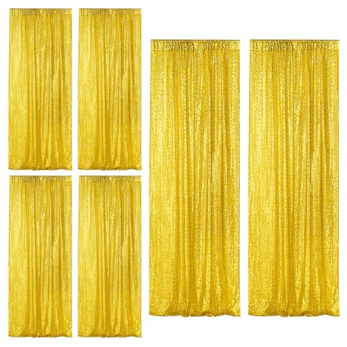 Sugargirl Golden Yellow Sequin Backdrop Curtain 6 Panels 2FTx8FT Glitter