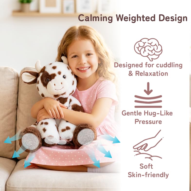 Image of Niuniu Daddy Cow Weighted Stuffed Animal, Plush Pillow for Kids and Adults | 20 in 3.3 lbs, Heavy sensory lap pad, lying body pillow for sleeping, machine wash, huggable gift, cute plushies