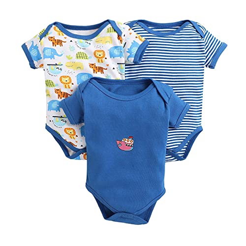 Image of POOJA BABY Cotton Baby Bodysuit Short Sleeve Half Romper Pack of 3 Soft & Comfortable for Kids Pack of 3