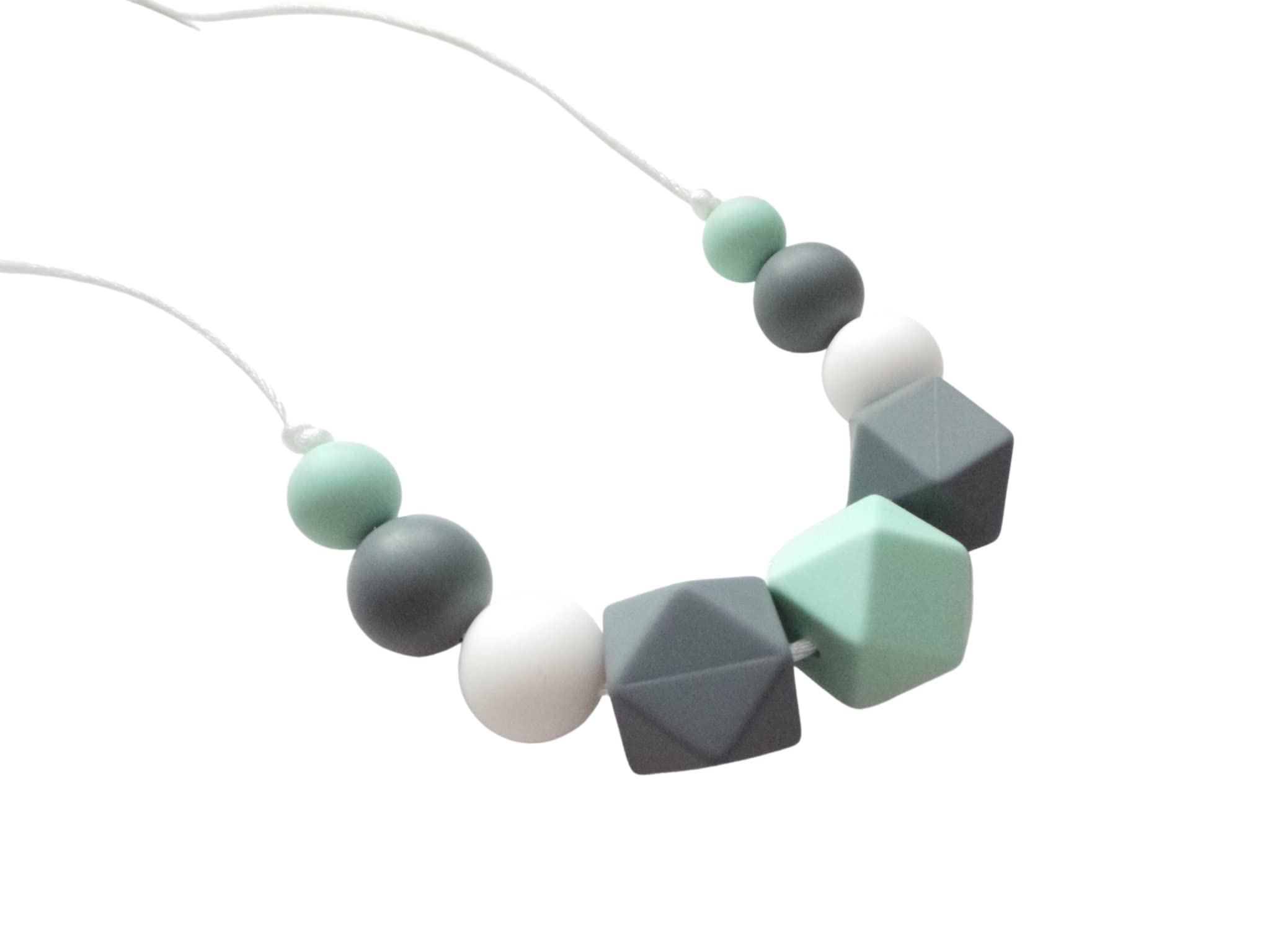 HandmadeSilicone teething, nursing necklace for a mum to wear Mint,White and Grey