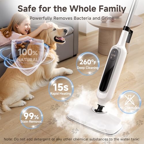 Image of 12-in-1 Steam Mop, Detachable Handheld Steam Cleaner for Home, 23FT Cord, 3 Steam Modes & LED Display, Steam Mops for Floor Cleaning, Bathroom, Windows, Sofas, Clothes, Tile Grout, Carpets, Furniture