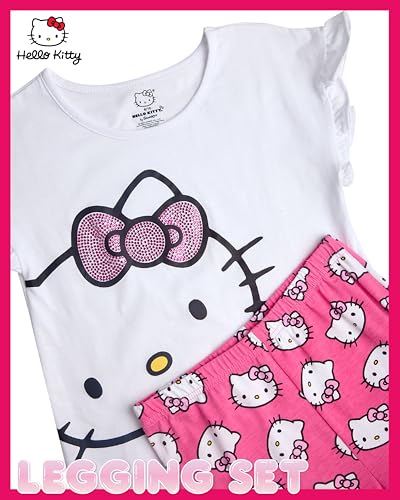 Image of Hello Kitty Girls Legging Set - 2 Piece Short Sleeve Graphic Tee Shirt for Girls and Matching Leggings for Kids Clothing Set