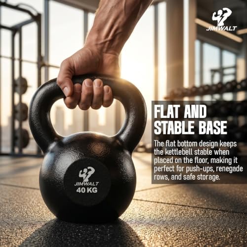 Image of Jimwalt Heavy Duty Enameled Cast Iron Kettlebell | Smooth Non-Slip Grip, Chip-Resistant Coating | Perfect for Strength Training & Home Gym (Enameled Coated 20KG)