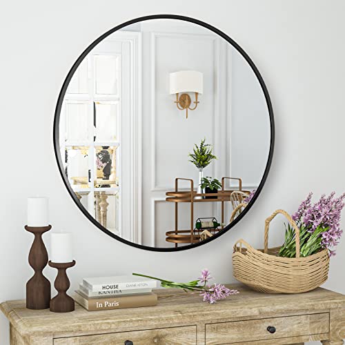 Image of HARRITPURE Round Mirror 23.6 inch Black Wall Mounted Circle Mirror with Aluminum Alloy Frame Modern Design for Bathroom, Living Room, Vanity, Bedroom, Entryway