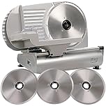M4Y Meat Slicer | X Large Heavy Duty 22cm Diameter Electric Food Deli Cheese Bread Specialist Cutting Machine | Includes 3 X Interchangeable 22cm Stainless Steel Blades
