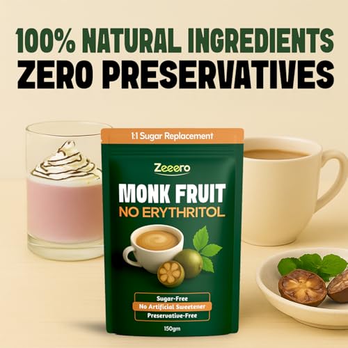 Image of Zeeero Monk Fruit Sweetener without Erythritol | Monkfruit Extract with Allulose | 1:1 Sugar Replacer | Monk sugar /monk fruit powder | No Preservatives