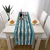 Nautischer Thema Tischläufer Einschulung Deko, Welle Anker Tischläufer Waschbar für Sommerdeko Couchtisch Küche Esstisch Partydeko Dekoration für Zuhause 40 x 140 cm