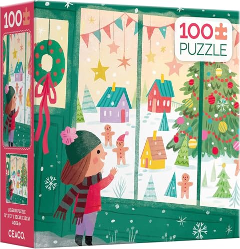 Ceaco - Holiday Window Shopping - Rompecabezas de 100 piezas para niños de 6 a 8 años | Licencia oficial, fabricado en EE.UU., tablero reciclado, tamaño terminado 11 x 15 pulgadas miniatura 1