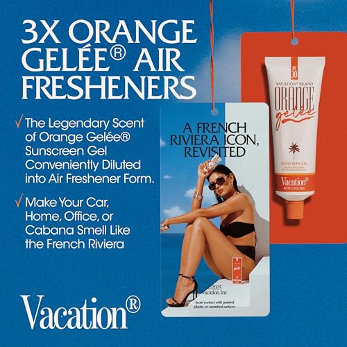 Image of Vacation Car Air Freshener, Pack of 3 - Hanging Air Freshener for Car, Home and Office, Orange Gelee French Riviera Signature Scent, Long-Lasting Deodorizer