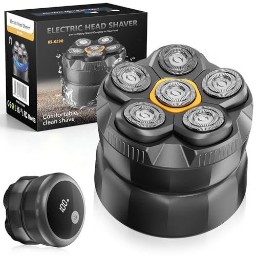 Qhot Glatzen Rasierer Herren 120 Min Akku & 6D Schwimmkopf elektrischer Kopfrasierer mit LED Display USB-C Ladekabel Magnetischer Scherkopf für leichte Reinigung(Grau)