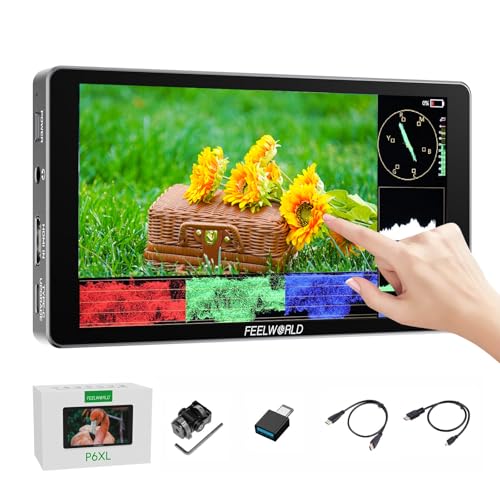 Image of FEELWORLD P6XL 6 Inch 1200nits Camera Field Monitor, Built in 3000mAh Battery with Touch 4K HDMI 3D LUT Waveform, Help Filmmakers Videographer Outdoor Accurate Focus and Expose