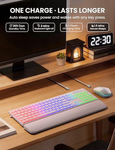 Image of Wireless Keyboard and Mouse Combo, RGB Backlit, Rechargeable & Light Up Letters, Full-Size, Soft Typing, Sleep Mode, 2.4GHz Quiet Keyboard Set for Mac, Windows, Laptop, PC, Trueque KM42Pro