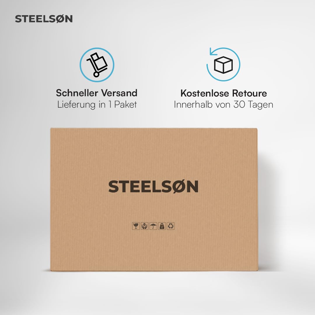 STEELSØN Elytra Gartenbank inkl. Auflagen & Kissen – klappbares Loungesofa grau – Rattan Sonnenliege wetterfest – Terrassen Sitzbank Liegefunktion bis 177 cm – Gartencouch mit verstellbaren Armlehnen