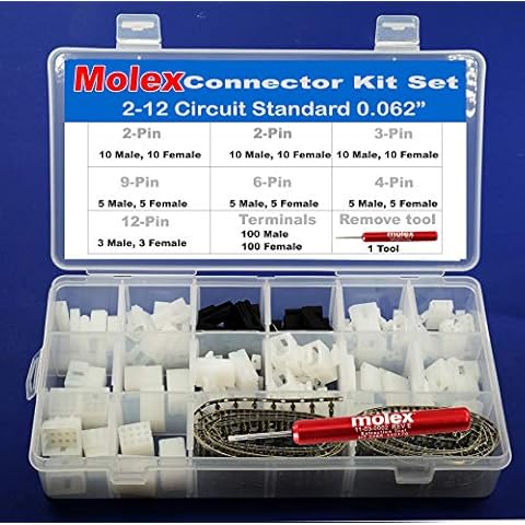 287pcs MOLEX 2-12 Pin, Standard .062" 5.0A Connector Kit 18-24 AWG w/Extraction Tool Cover